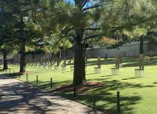 Chairs representing victims of the Oklahoma City bombing. Photo by Liz Fischer